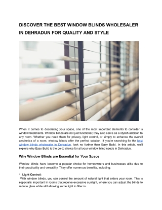 DISCOVER THE BEST WINDOW BLINDS WHOLESALER IN DEHRADUN FOR QUALITY AND STYLE