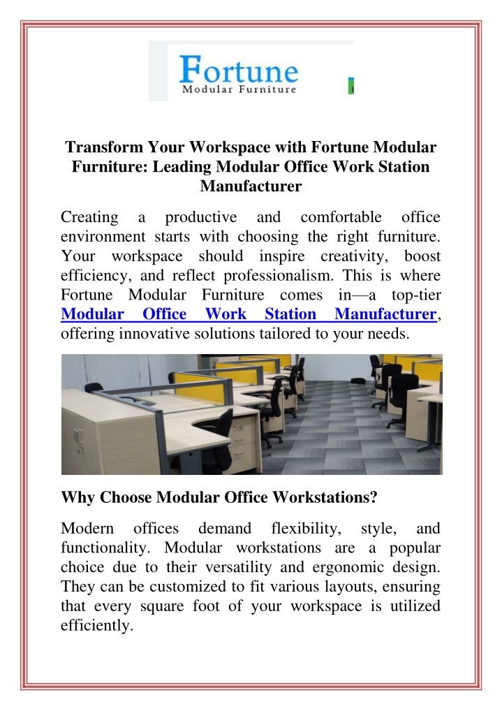 transform your workspace with fortune modular