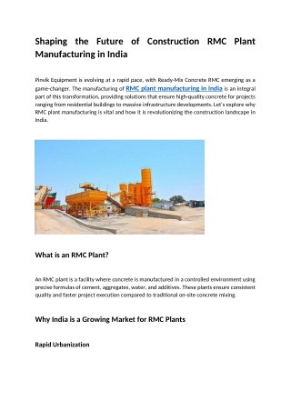 Rmc plant manufacturing in India