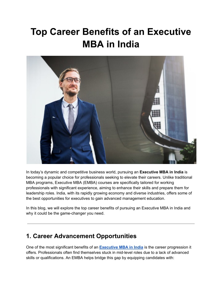 top career benefits of an executive mba in india