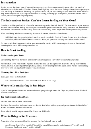 The Independent Surfer: Can you Learn Surfing on Your Own?