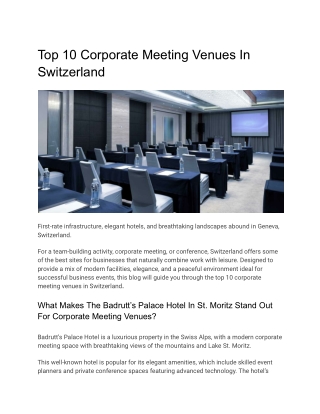 Top 10 Corporate Meeting Venues In Switzerland