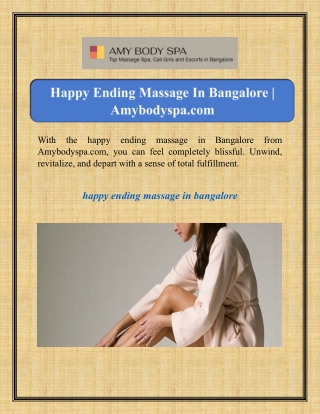 Happy Ending Massage In Bangalore | Amybodyspa.com