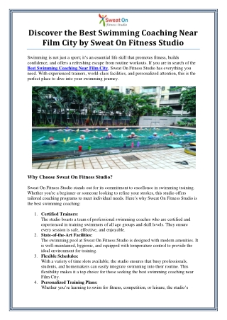 Best Swimming Coaching Near Film City