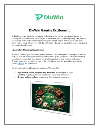 Experience Seamless Fun and Adventure at DiuWin Games