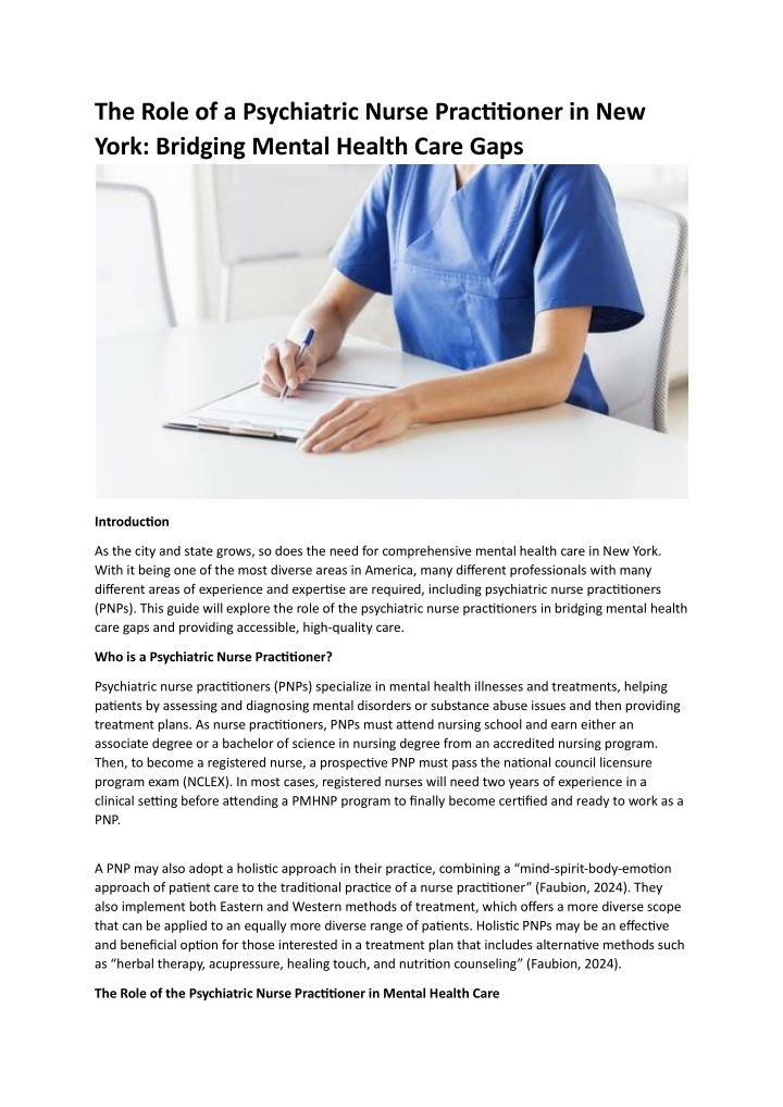 the role of a psychiatric nurse practitioner