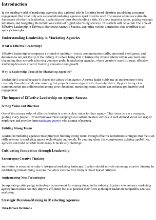 The Role of Effective Leadership in Driving a Marketing Agency's Success
