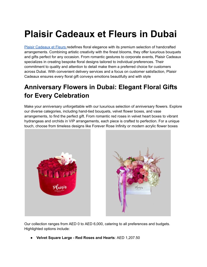 plaisir cadeaux et fleurs in dubai