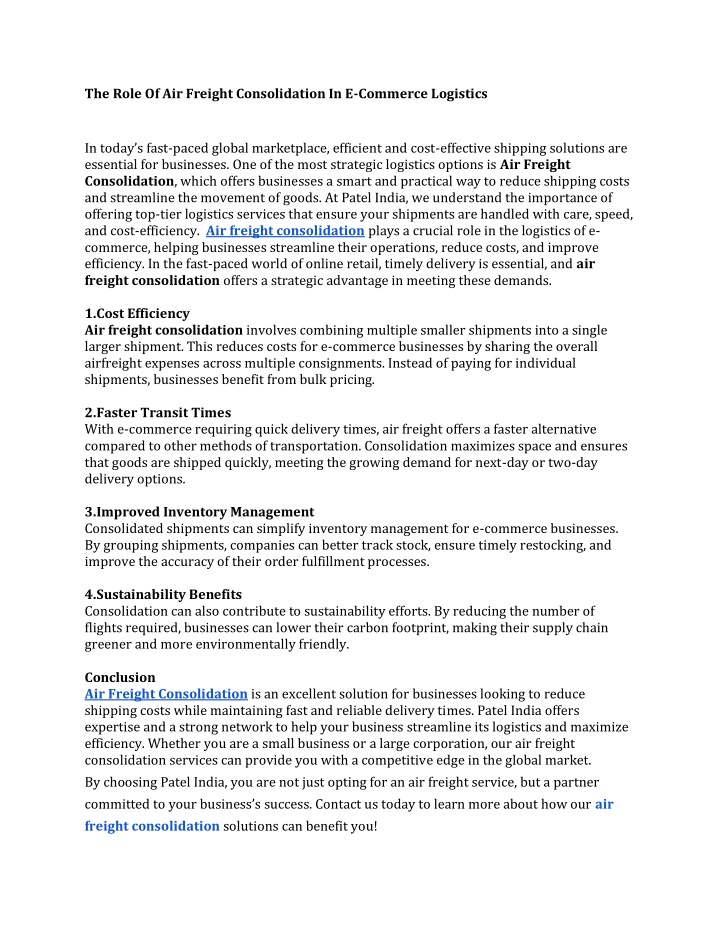 the role of air freight consolidation