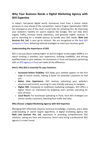 Take your Next Digital Step with the #NO.1 SEO Company in Pune - Web Link Servic