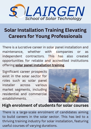 Solar Installation Training Elevating Careers for Young Professionals