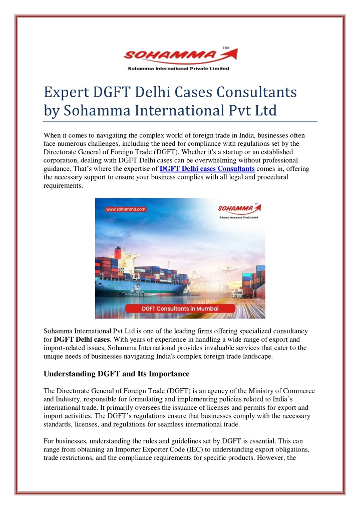 expert dgft delhi cases consultants by sohamma