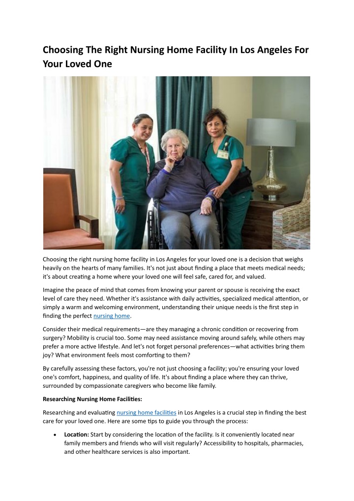 choosing the right nursing home facility