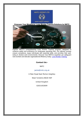 Empower Your Workforce: Lone Worker Training Solutions by NNTC
