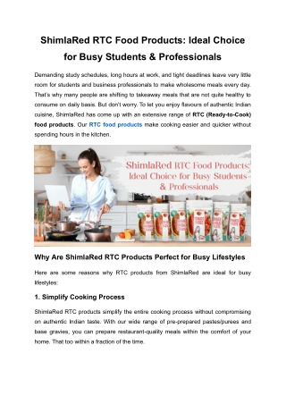 ShimlaRed RTC Food Products: Ideal Choice for Busy Students & Professionals