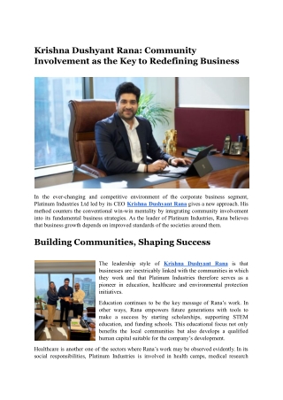 Krishna Dushyant Rana: Community Involvement as the Key to Redefining Business