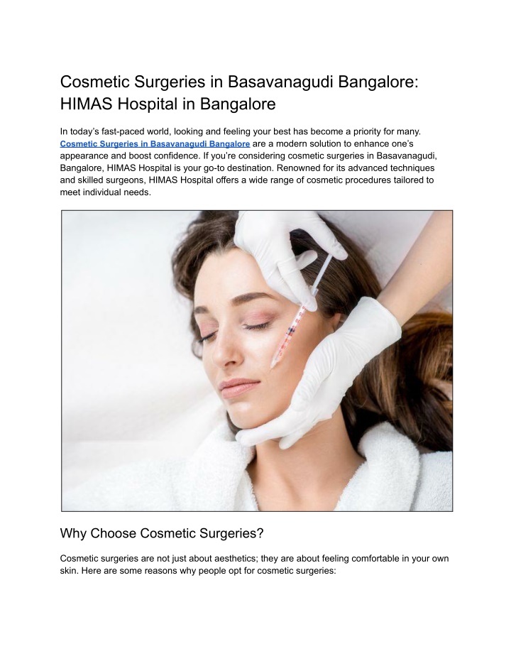 cosmetic surgeries in basavanagudi bangalore