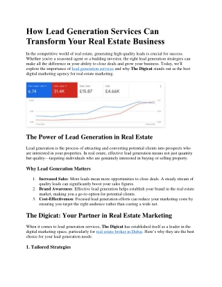 How Lead Generation Services Can Transform Your Real Estate Business