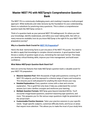 Master NEET PG with NEETprep's Comprehensive Question Bank