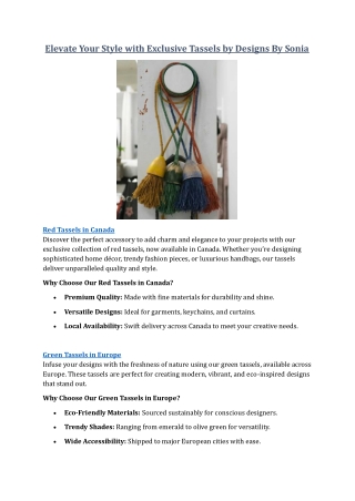 Elevate Your Style with Exclusive Tassels by Designs By Sonia
