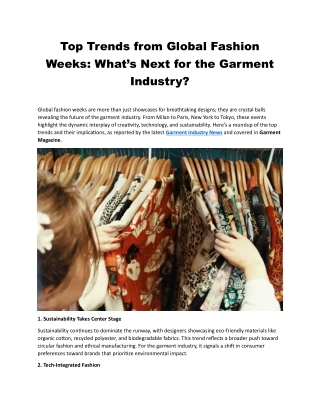 Top Trends from Global Fashion Weeks: What’s Next for the Garment Industry?