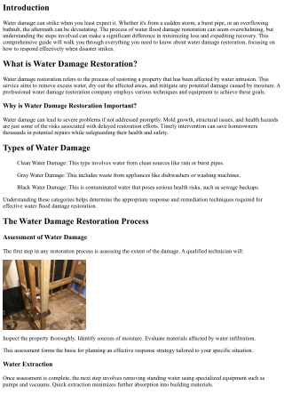Water Flood Damage Restoration: What to Do When Disaster Strikes