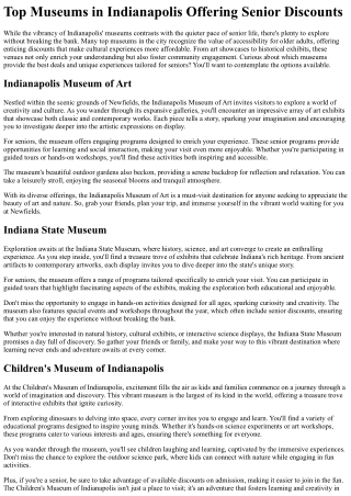 Top Museums in Indianapolis Offering Senior Discounts