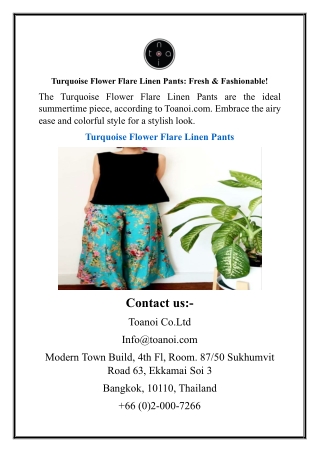Turquoise Flower Flare Linen Pants Fresh & Fashionable!