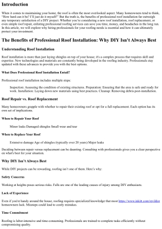 The Benefits of Professional Roof Installation: Why DIY Isn't Always Best