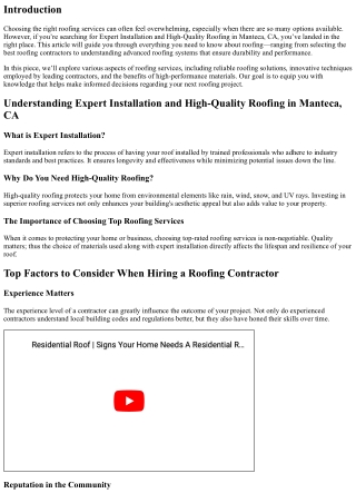 Expert Installation and High-Quality Roofing in Manteca, CA