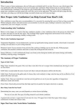 “How Proper Attic Ventilation Can Help Extend Your Roof's Life.