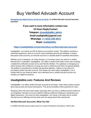 Buy Verified Advcash Account