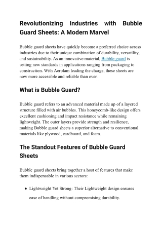 Revolutionizing Industries with Bubble Guard Sheets_ A Modern Marvel