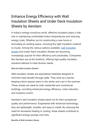 Enhance Energy Efficiency with Wall Insulation Sheets and Under Deck Insulation Sheets by Aerolam