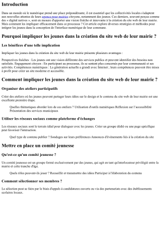 Comment impliquer les jeunes dans la création du site web de leur mairie ?