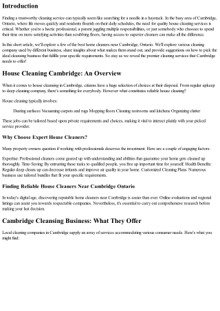 Introducing the Top House Cleaners Near Cambridge, Ontario