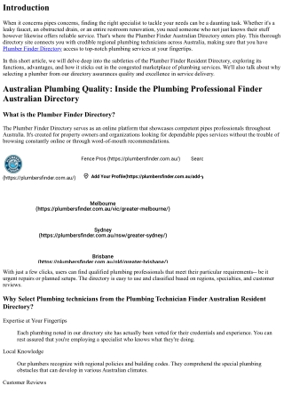 Australian Plumbing Excellence: Inside the Plumber Finder Australian Directory