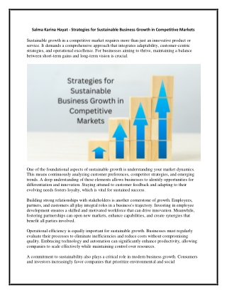 Salma Karina Hayat - Strategies for Sustainable Business Growth in Competitive Markets