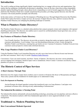 The Advancement of Plumbing Solutions Through Digital Directories like Plumbers