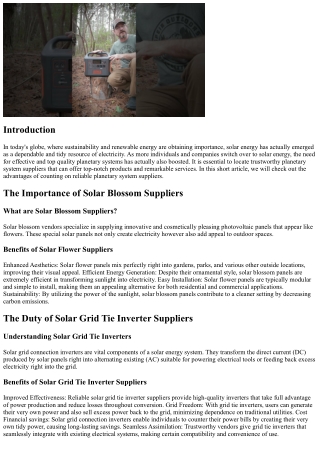 Discover the Benefits of Reputable Solar System Suppliers