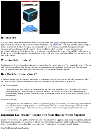 Experience Eco-Friendly Heating with Solar Heater Suppliers