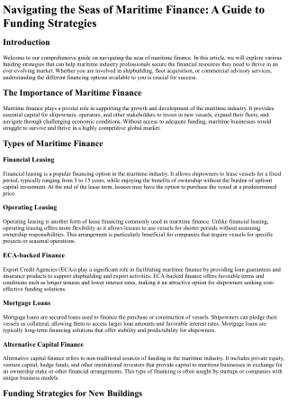 navigating the seas of maritime finance a guide