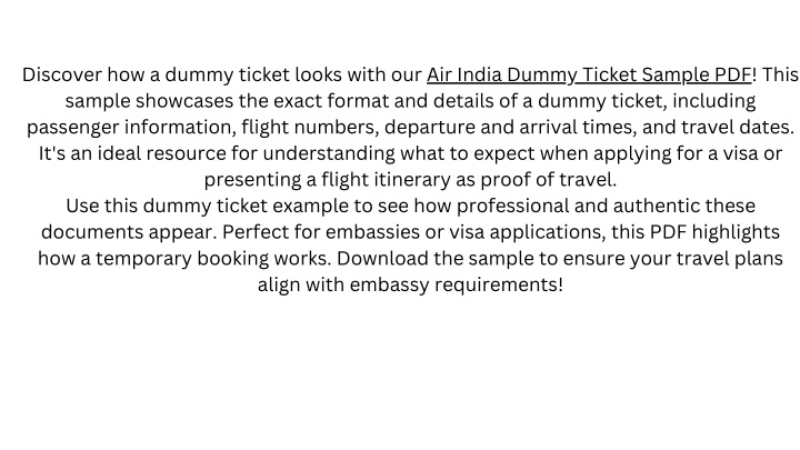 discover how a dummy ticket looks with