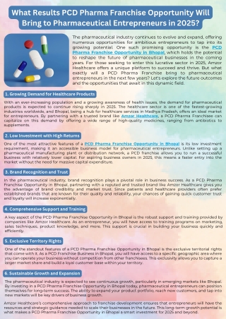 What Results PCD Pharma Franchise Opportunity Will Bring to Pharmaceutical Entrepreneurs in 2025