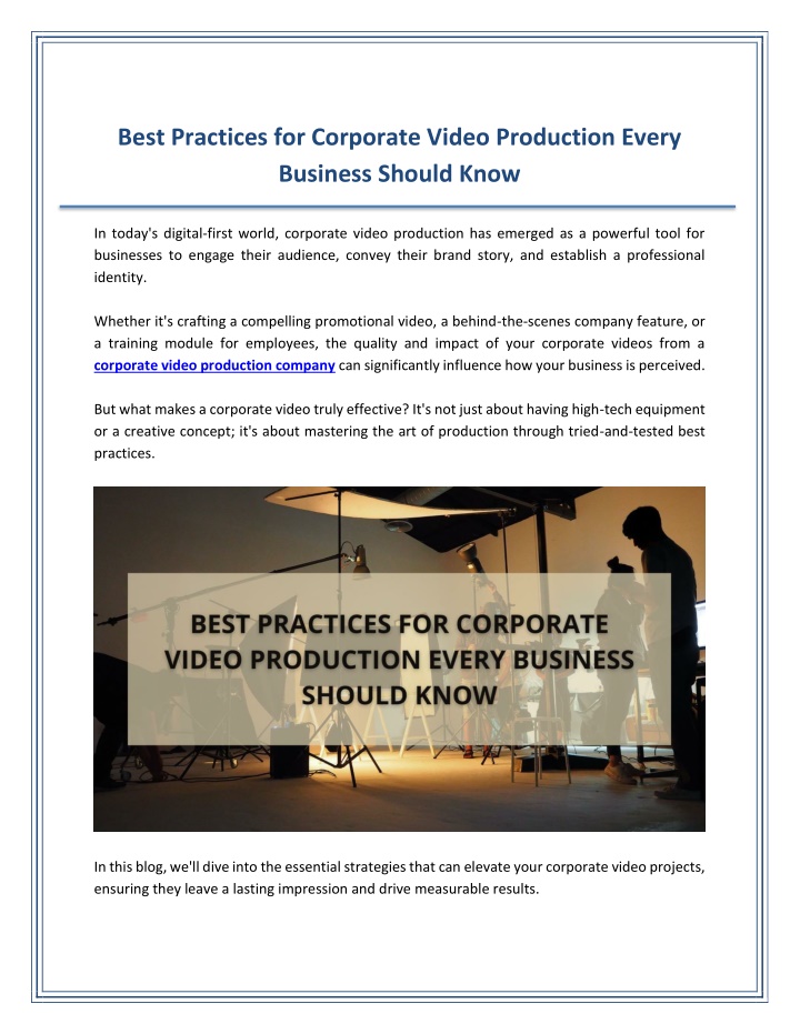 best practices for corporate video production