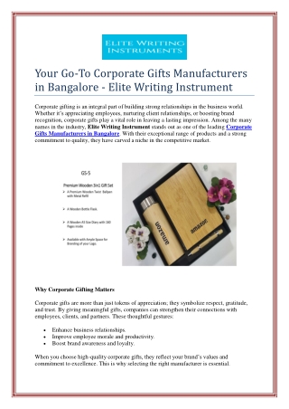 Your Go-To Corporate Gifts Manufacturers in Bangalore - Elite Writing Instrument