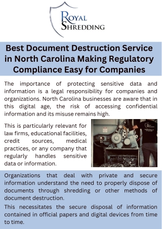Best Document Destruction Service in North Carolina Making Regulatory Compliance Easy for Companies