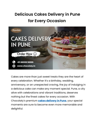 Celebrate with Chocolaty Cakes Delivery in Pune