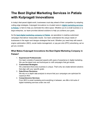 The Best Digital Marketing Services in Patiala with Kulpragati Innovations