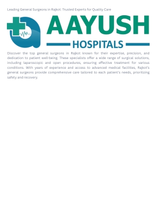 Leading General Surgeons in Rajkot Trusted Experts for Quality Care
